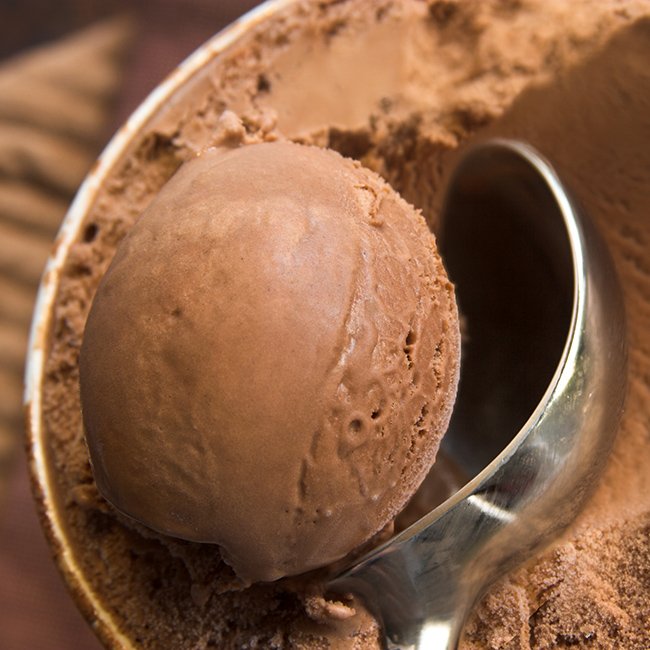 scoop of silky smooth chocolate ice cream